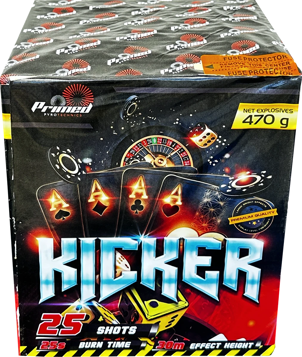 kicker by primed pyrotechnics